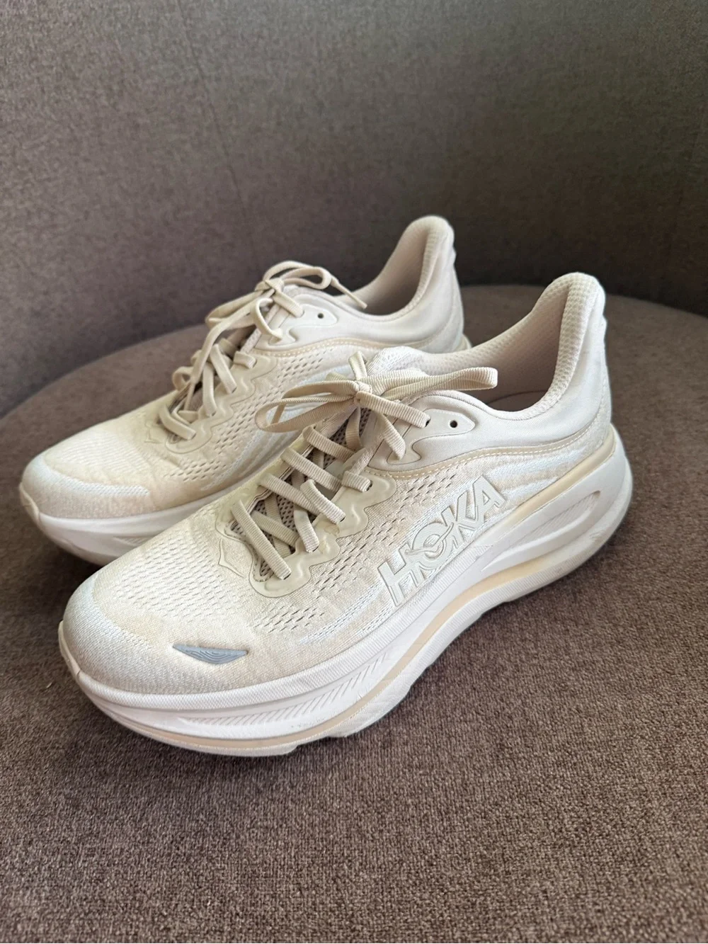 Hoka men’s  Cream/Off-White Athletic Running Shoes